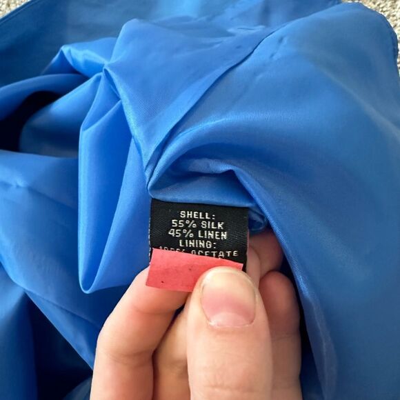 Barrie Pace Blue Silk Linen Blend Blue Button Down Dress Size 6 Vintage READ - Picture 8 of 9